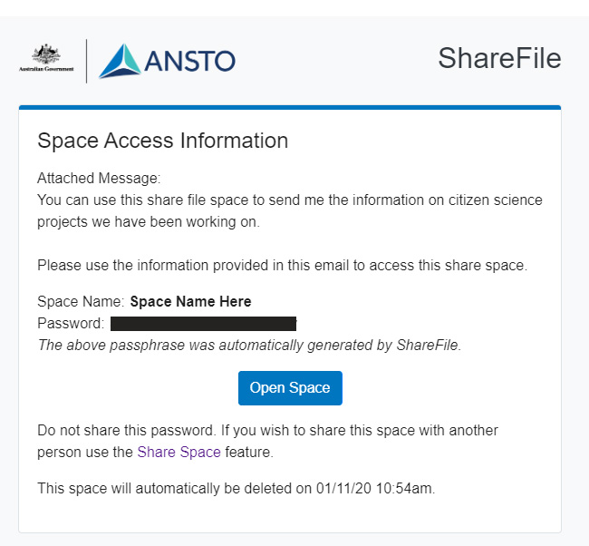 Space access information email